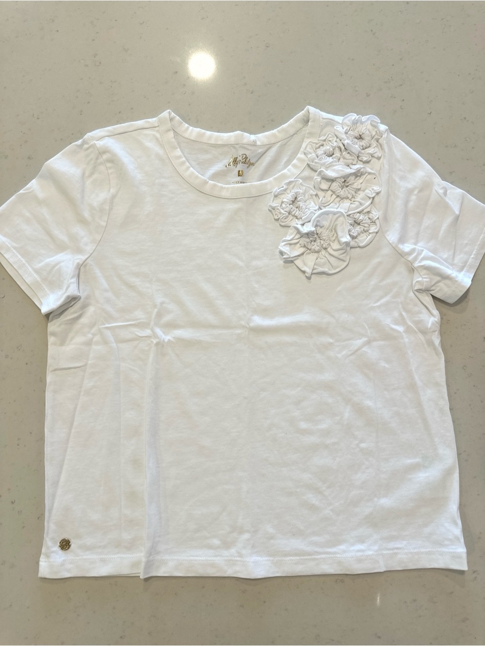 NWOT Lilly Pulitzer White Cotton 3D Floral Shirt Size Small Preppy Casual Basic